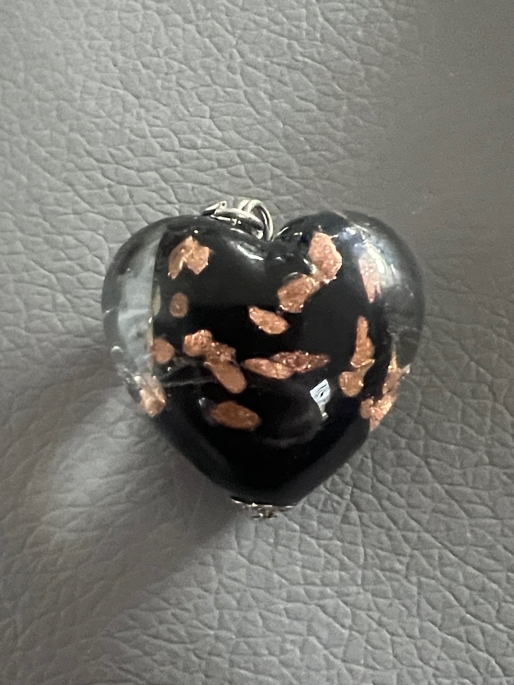 Vintage Murano Aventurine Gold Fleck Black Italian Art Glass Heart Pendant